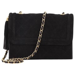 Chanel Vintage Tassel Flap Bag Quilted Suede Small
