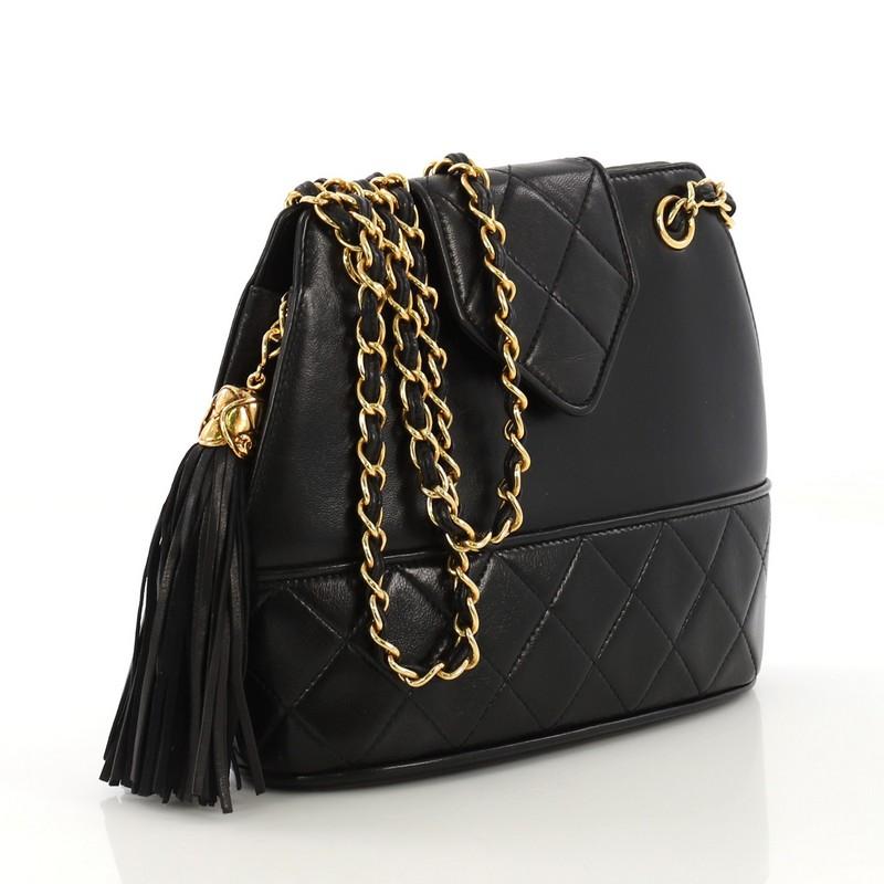 Black Chanel Vintage Tassel Shoulder Bag Leather Small