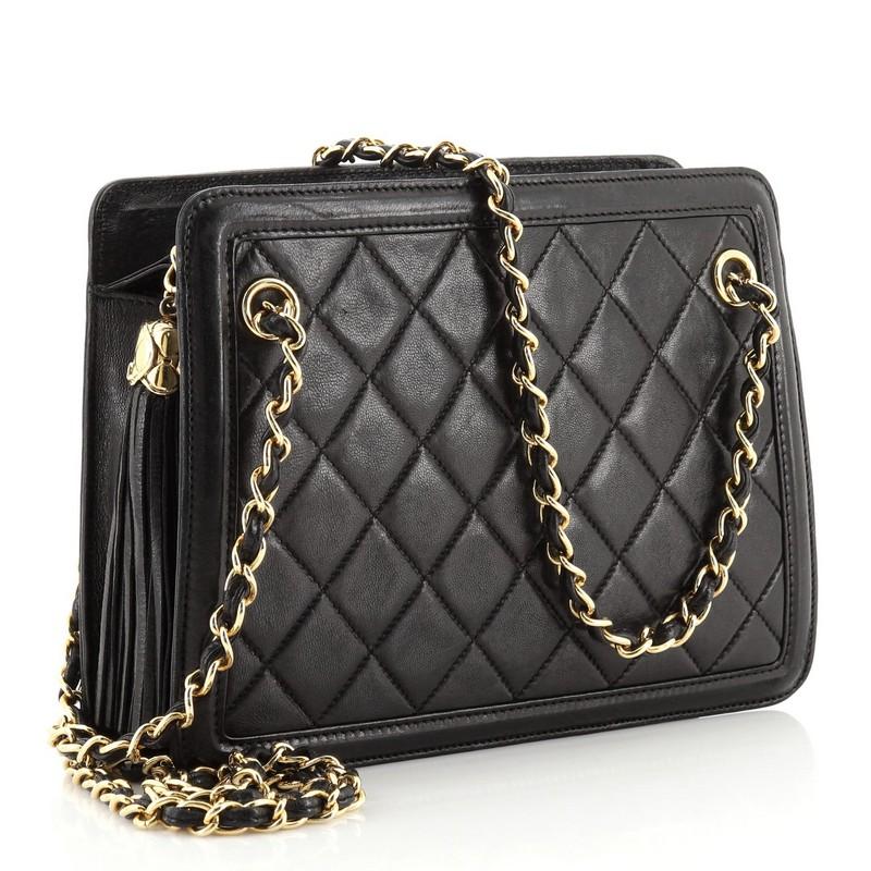 Black Chanel Vintage Tassel Shoulder Bag Quilted Leather Small