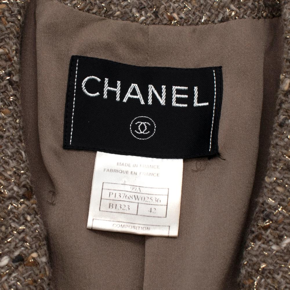 Brown Chanel Vintage Taupe Wool Blend Tweed Jacket - Size US 10 For Sale