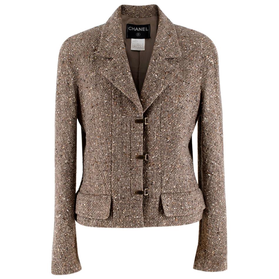 Chanel Vintage Taupe Wool Blend Tweed Jacket - Size US 10 For Sale