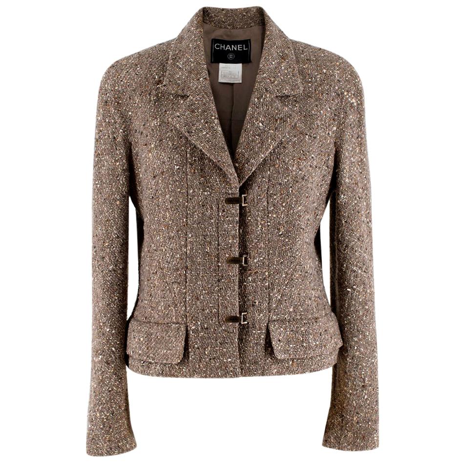 Chanel Vintage Taupe Wool Blend Tweed Jacket - Size US 10