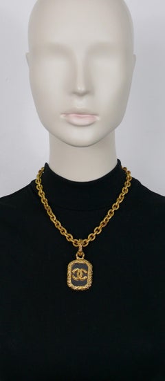 Chanel Vintage Textured Gold Toned CC Pendant Necklace, 1993