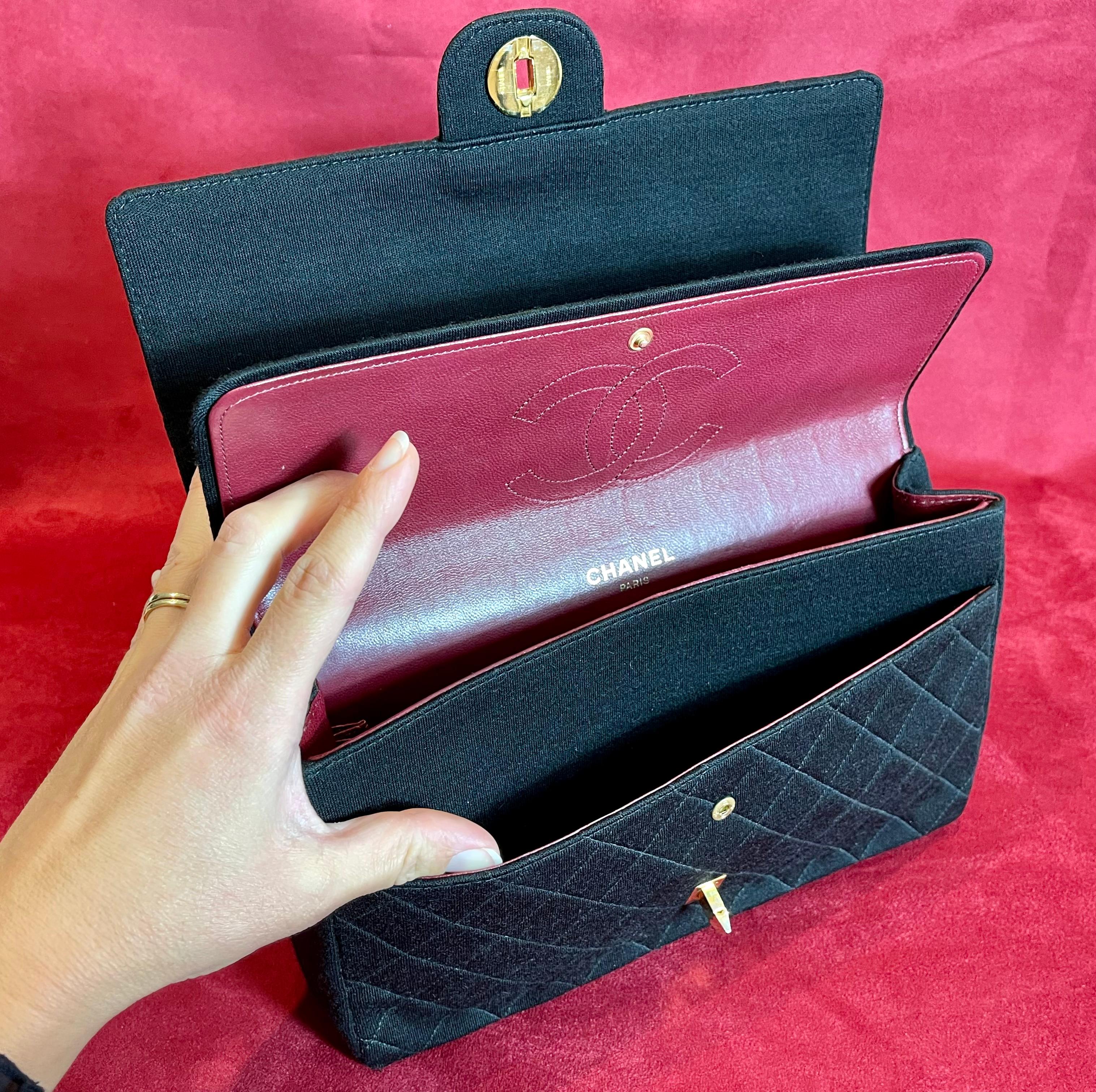 Chanel Vintage, Timeless Black Quilted Jersey Handbag 5