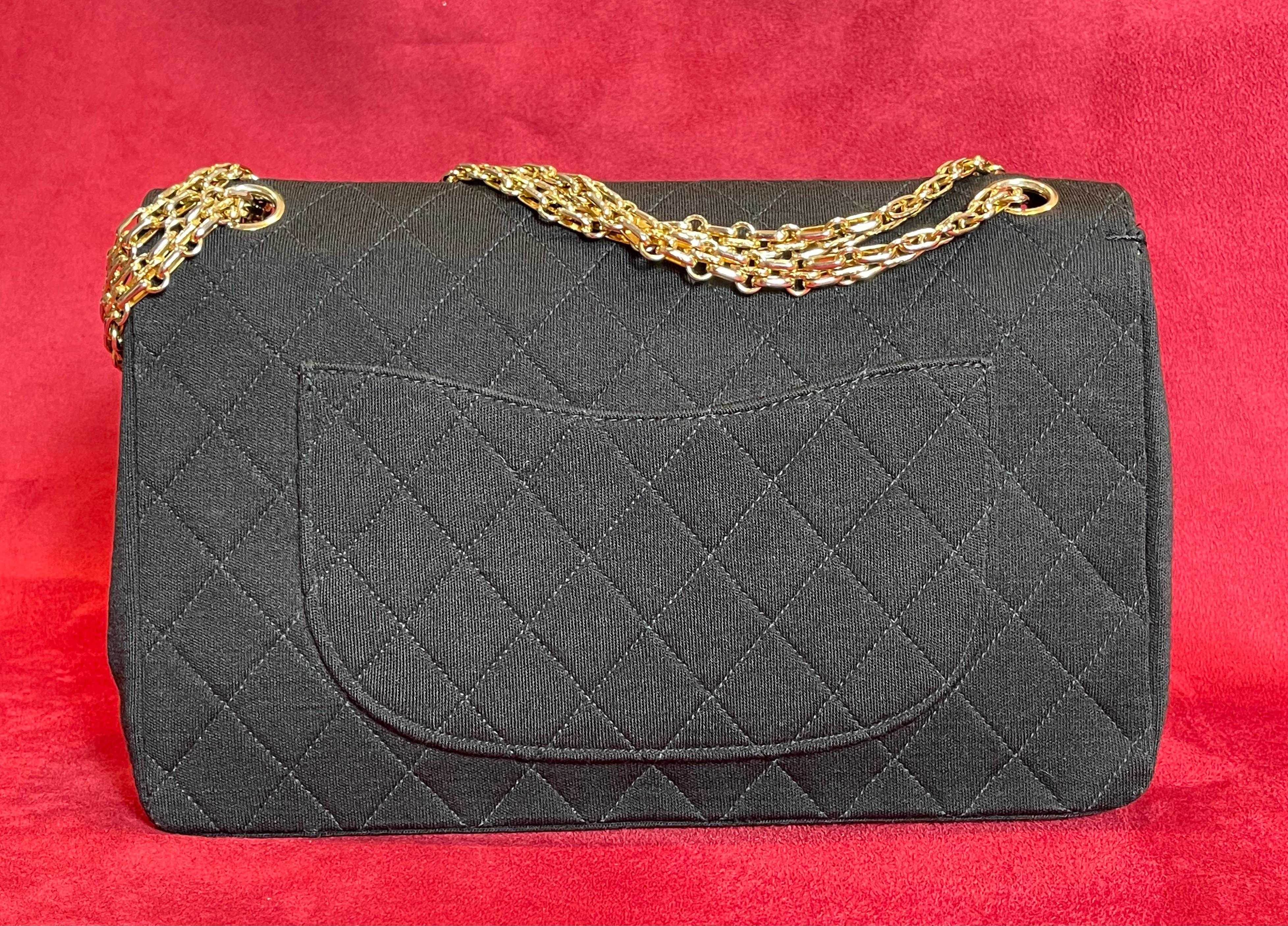 Chanel Vintage, Timeless Black Quilted Jersey Handbag 7
