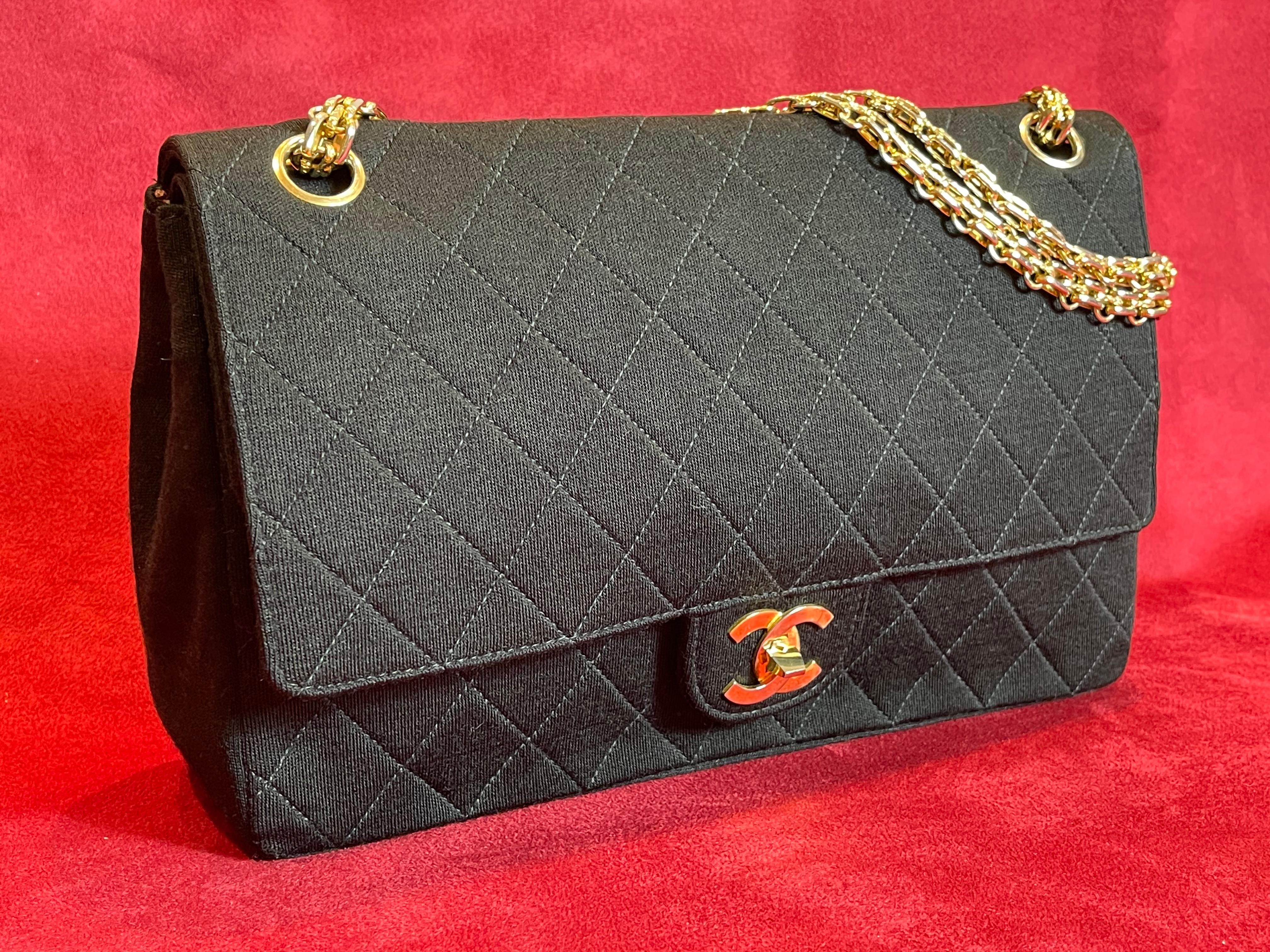 Chanel Vintage, Timeless Black Quilted Jersey Handbag 10