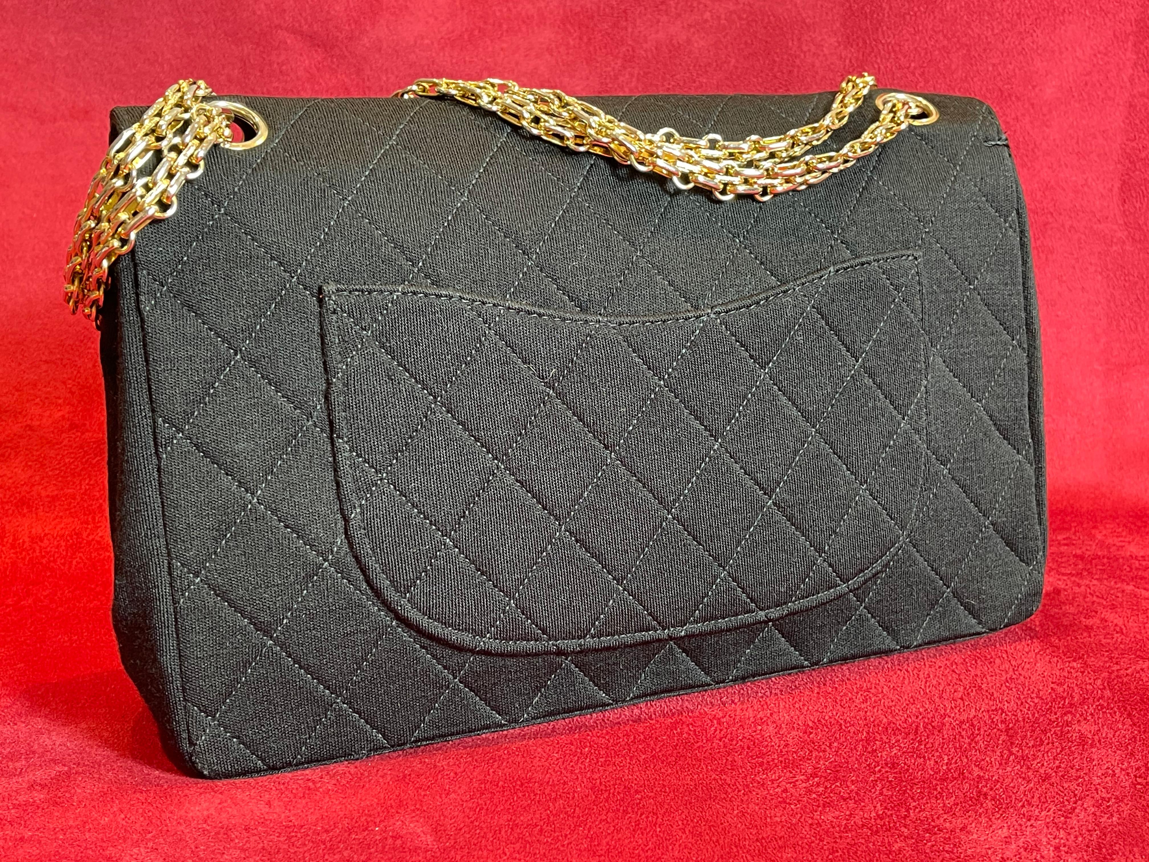 Chanel Vintage, Timeless Black Quilted Jersey Handbag 11
