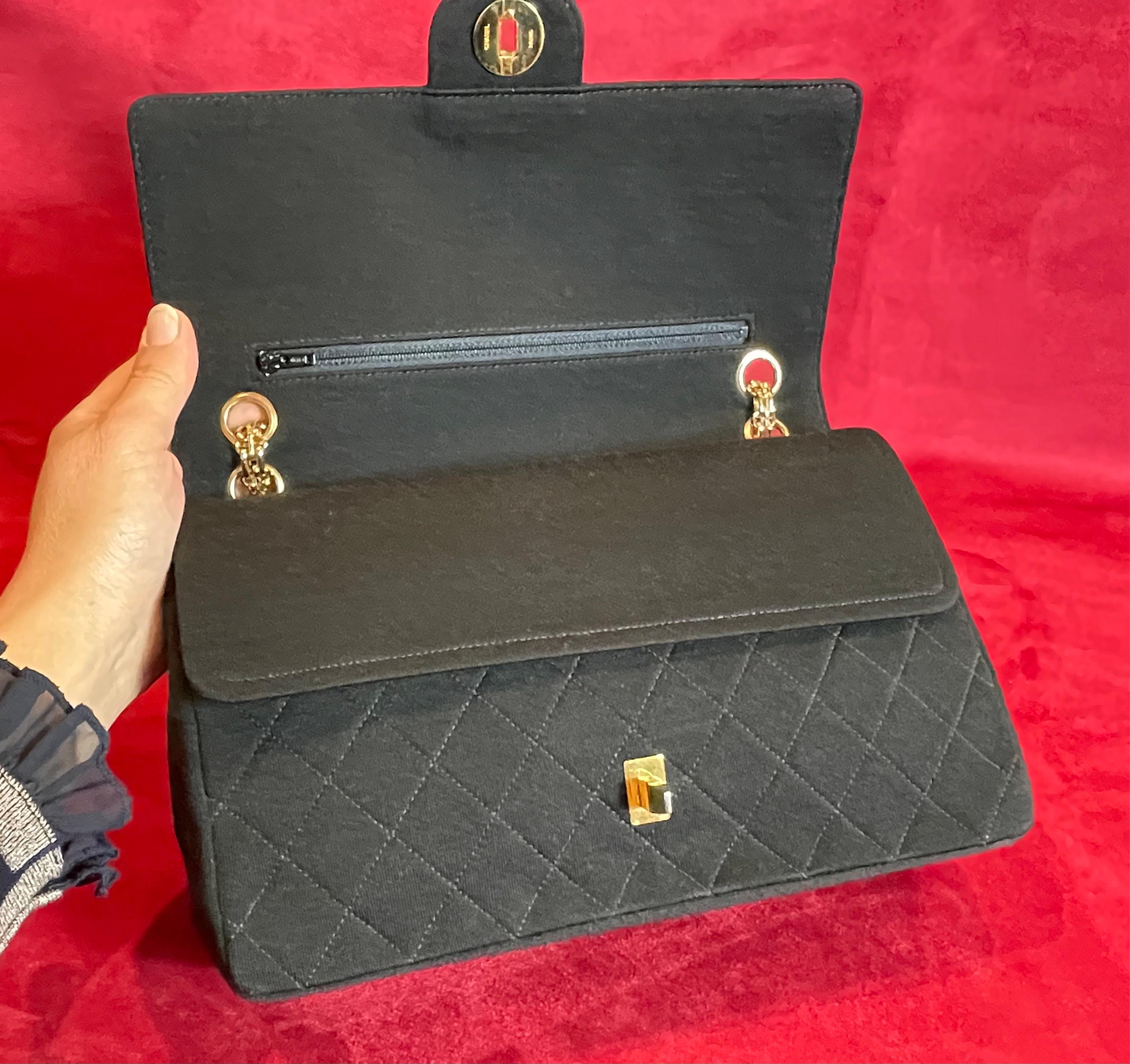 French Chanel Vintage, Timeless Black Quilted Jersey Handbag