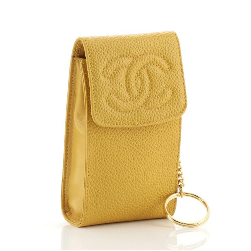 Brown Chanel Vintage Timeless CC Phone Holder Pouch Caviar Mini