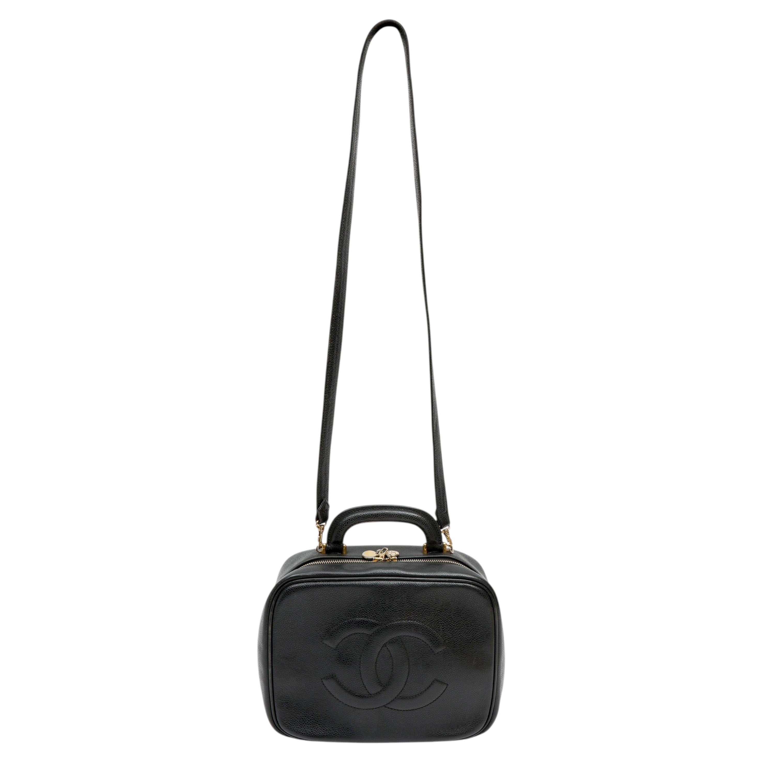 Chanel Vintage Timeless CC Vanity Bag Black Caviar Leather w Gold Hardware For Sale