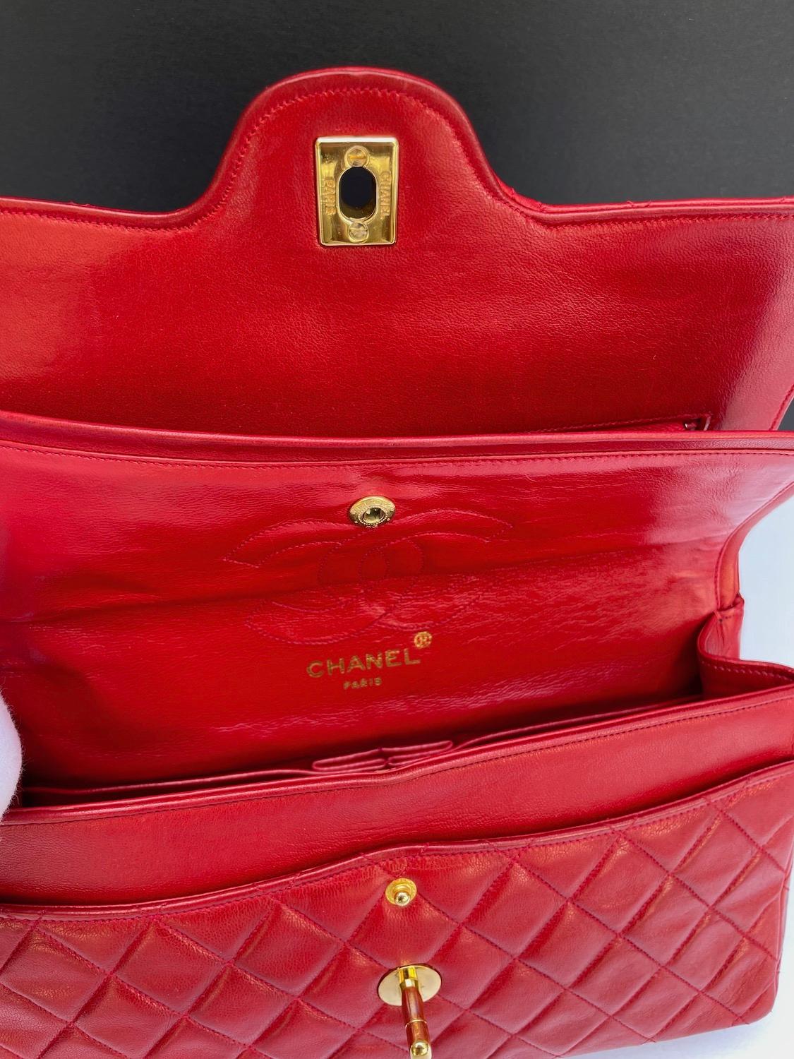 CHANEL Vintage Timeless Classic Red Quilted Double Flap Leather Bag 1985 6