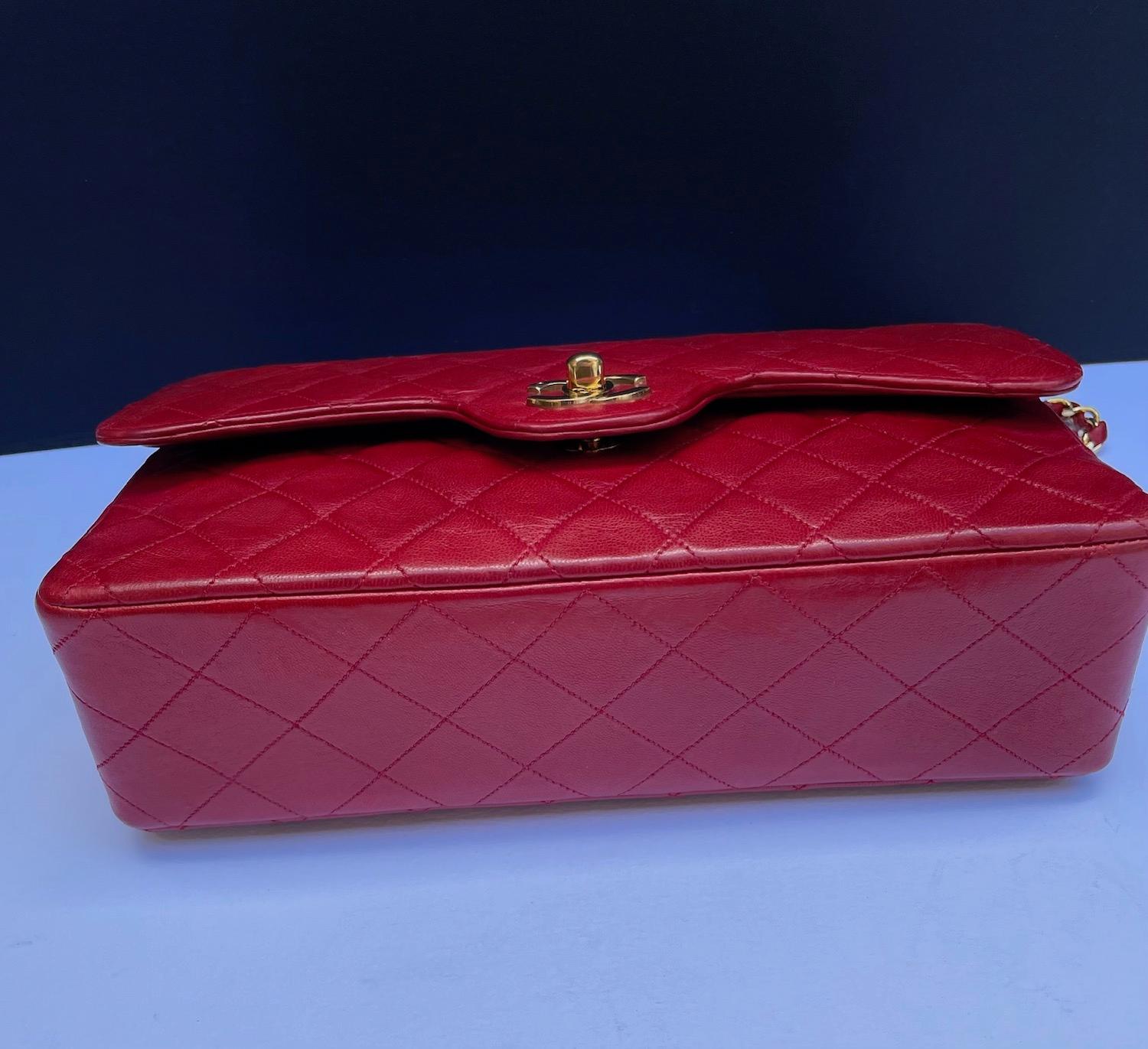 CHANEL Vintage Timeless Classic Red Quilted Double Flap Leather Bag 1985 7