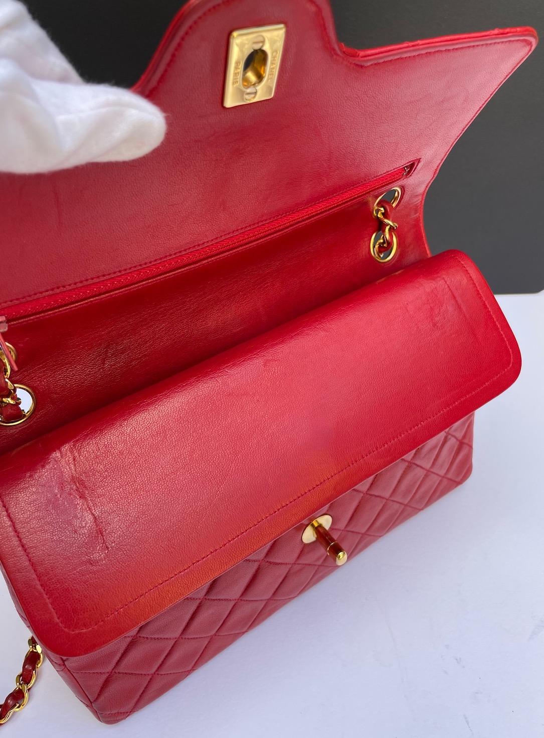 CHANEL Vintage Timeless Classic Red Quilted Double Flap Leather Bag 1985 8