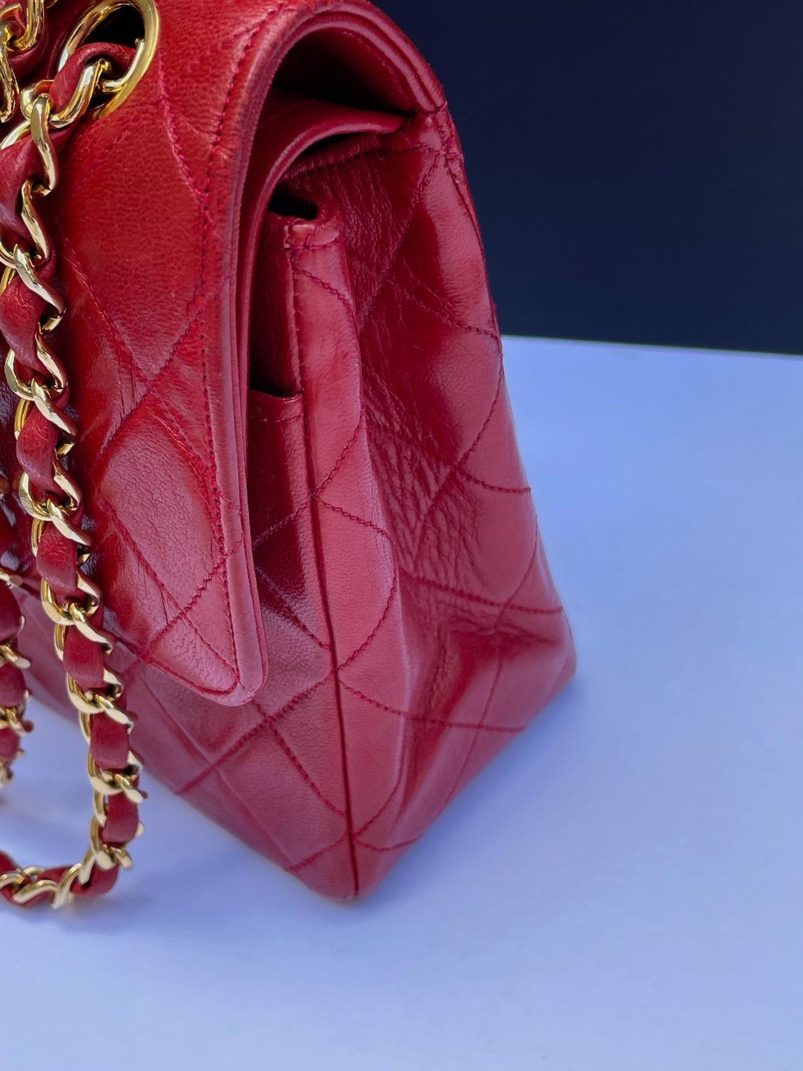 CHANEL Vintage Timeless Classic Red Quilted Double Flap Leather Bag 1985 9
