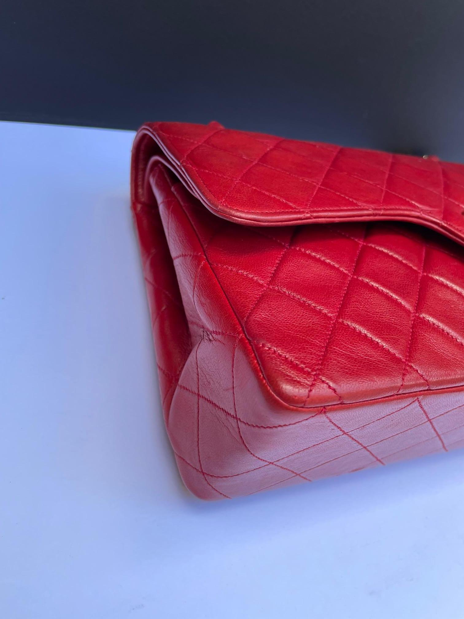 CHANEL Vintage Timeless Classic Red Quilted Double Flap Leather Bag 1985 12
