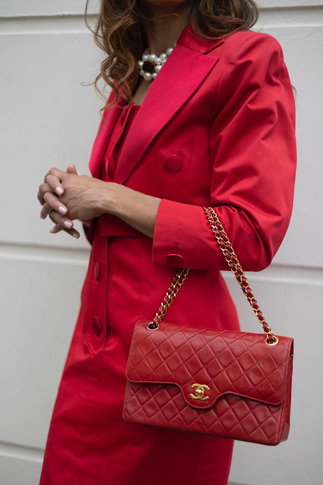 Women's CHANEL Vintage Timeless Classic Red Quilted Double Flap Leather Bag 1985