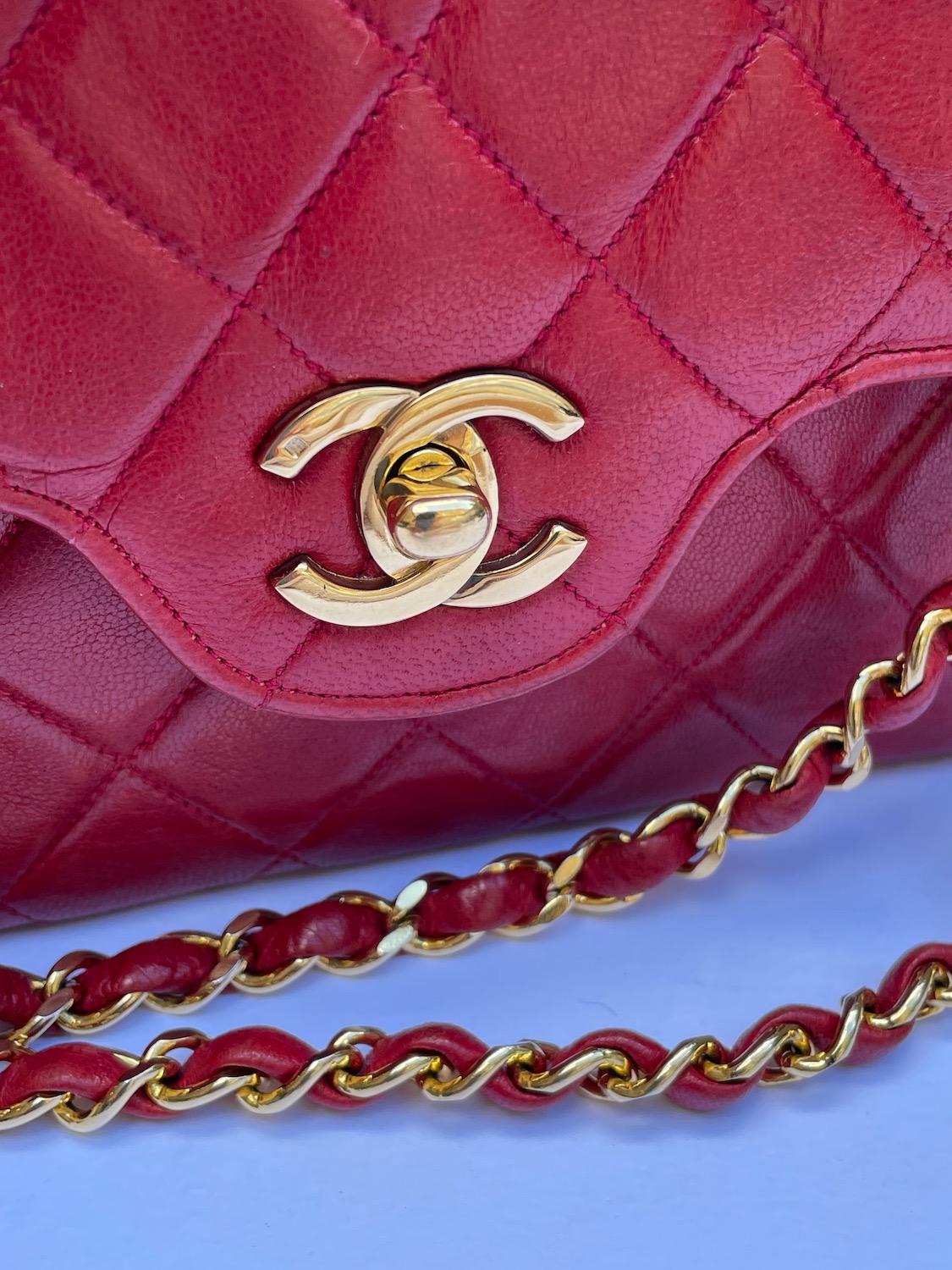 CHANEL Vintage Timeless Classic Red Quilted Double Flap Leather Bag 1985 2