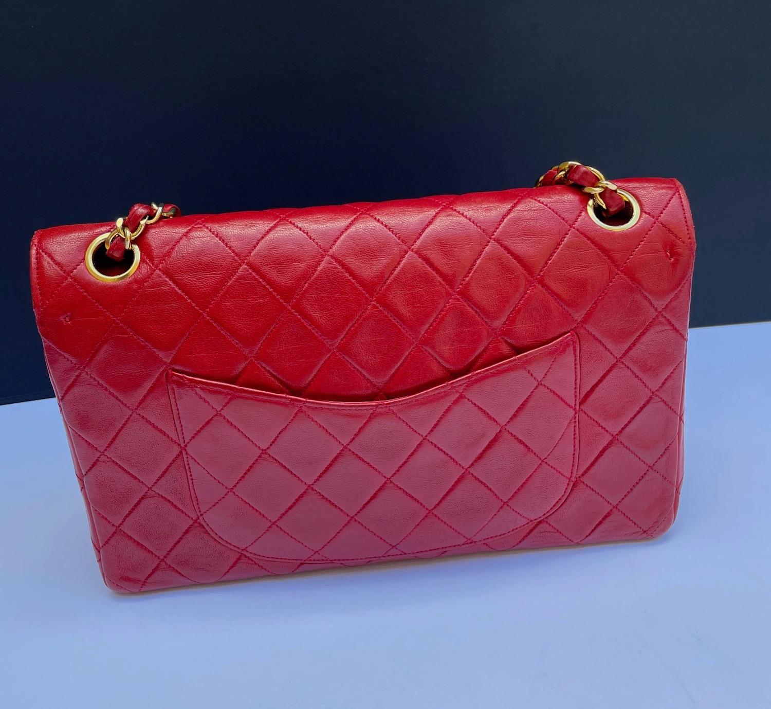 CHANEL Vintage Timeless Classic Red Quilted Double Flap Leather Bag 1985 3
