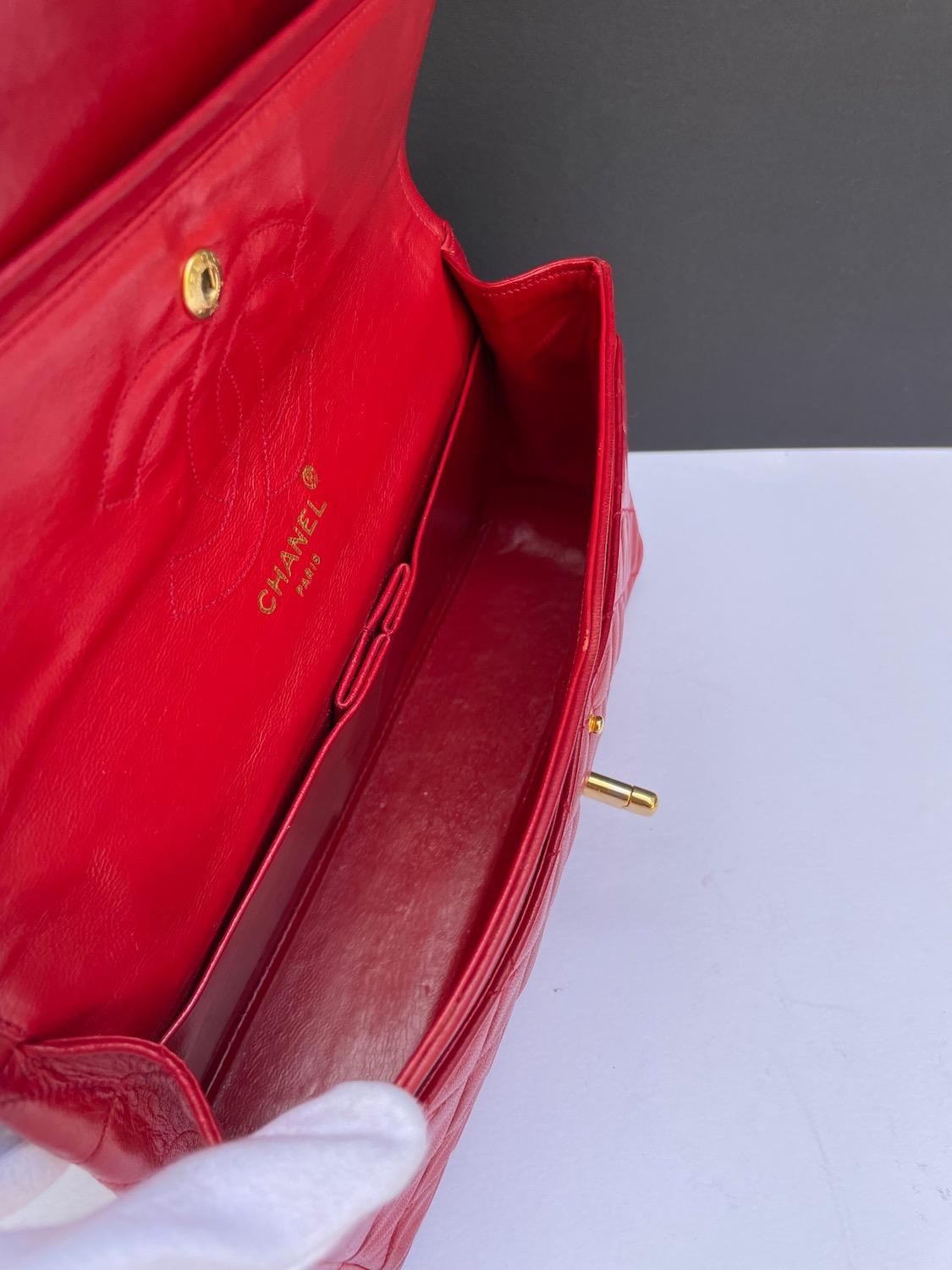CHANEL Vintage Timeless Classic Red Quilted Double Flap Leather Bag 1985 4