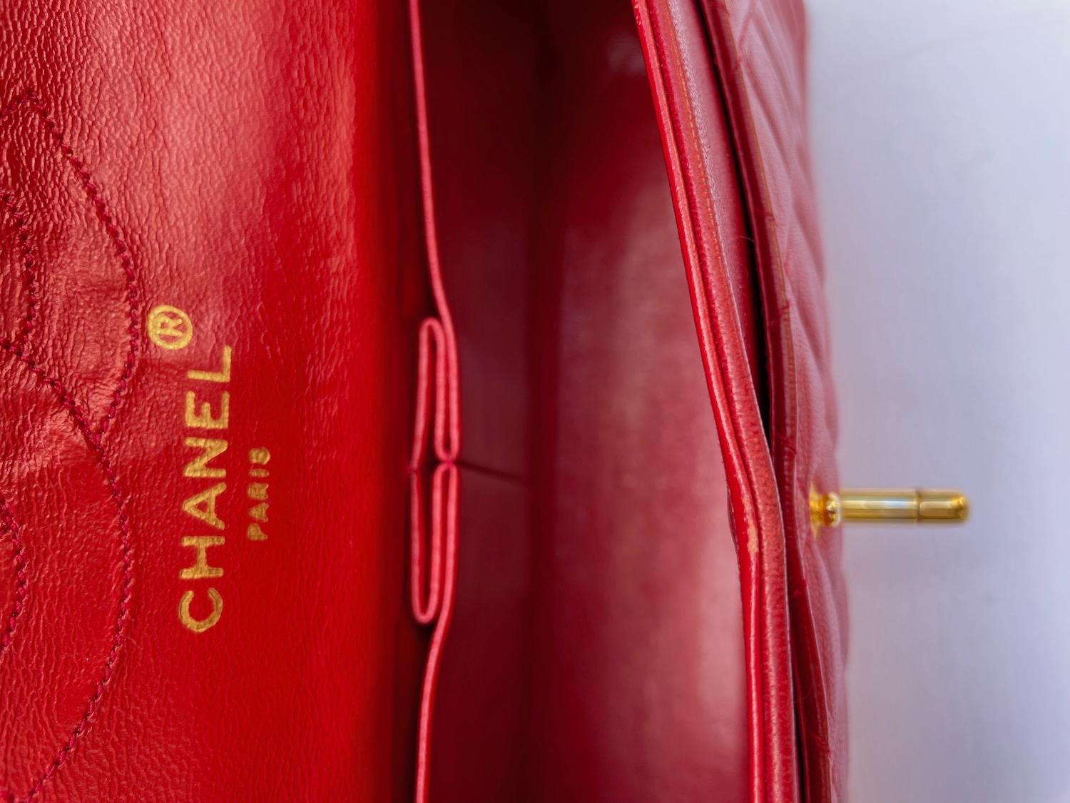CHANEL Vintage Timeless Classic Red Quilted Double Flap Leather Bag 1985 5