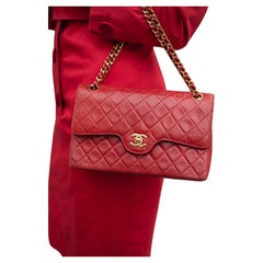 CHANEL Vintage Timeless Classic Red Quilted Double Flap Leather Bag 1985