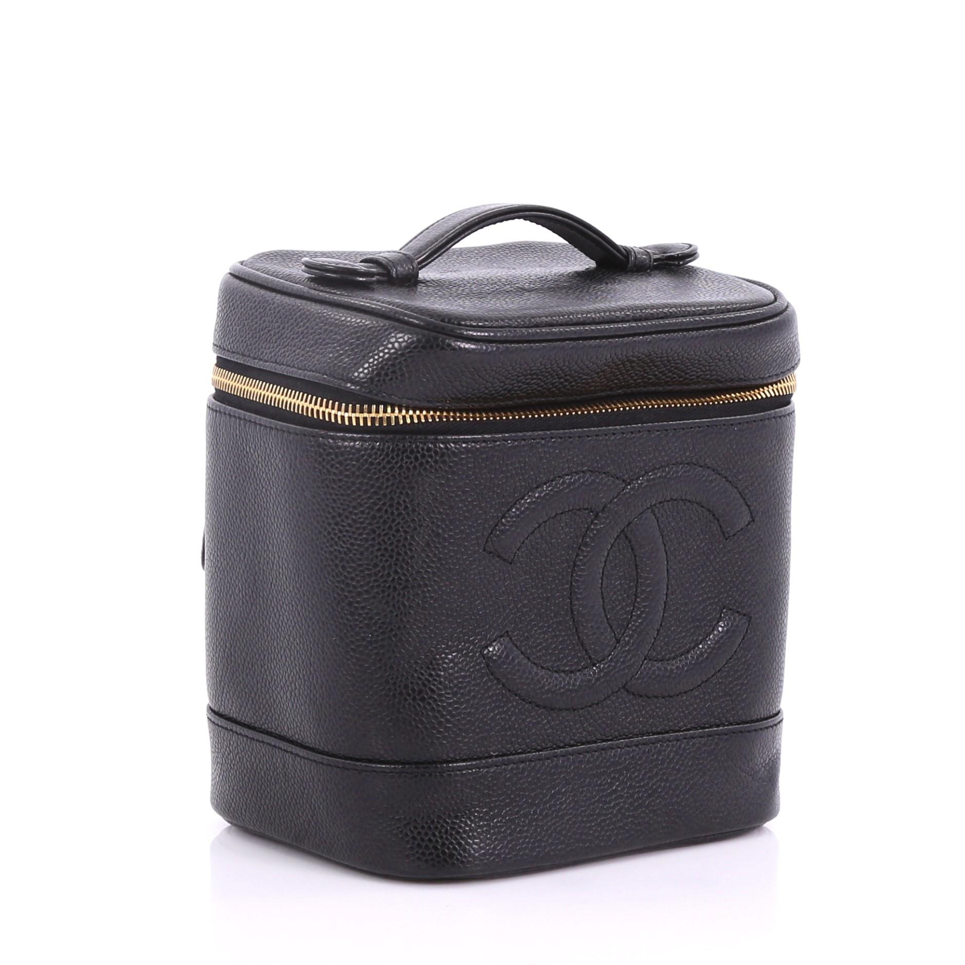 Black Chanel Vintage Timeless Cosmetic Case Caviar Tall