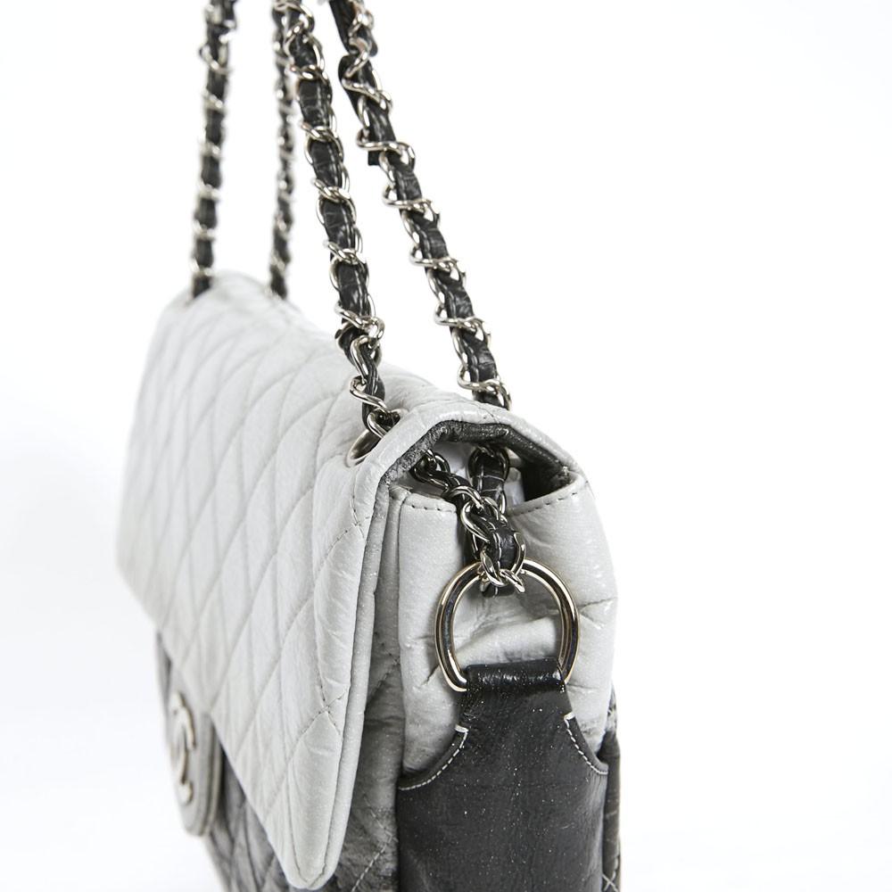 CHANEL Vintage Timeless Flap Bag in Black and Grey Quilted Leather 1