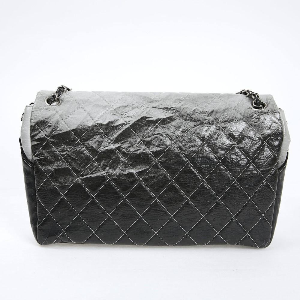 CHANEL Vintage Timeless Flap Bag in Black and Grey Quilted Leather 2