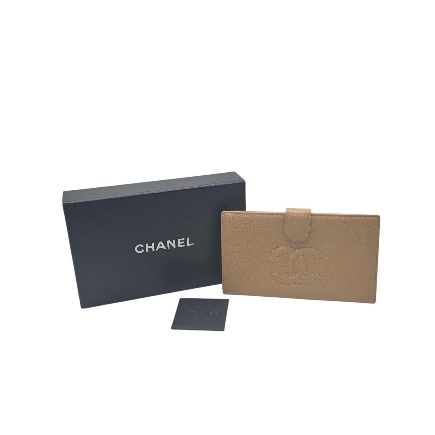 Chanel Vintage Zeitlos Französisch Geldbeutel Lange Brieftasche Beige im Angebot 8