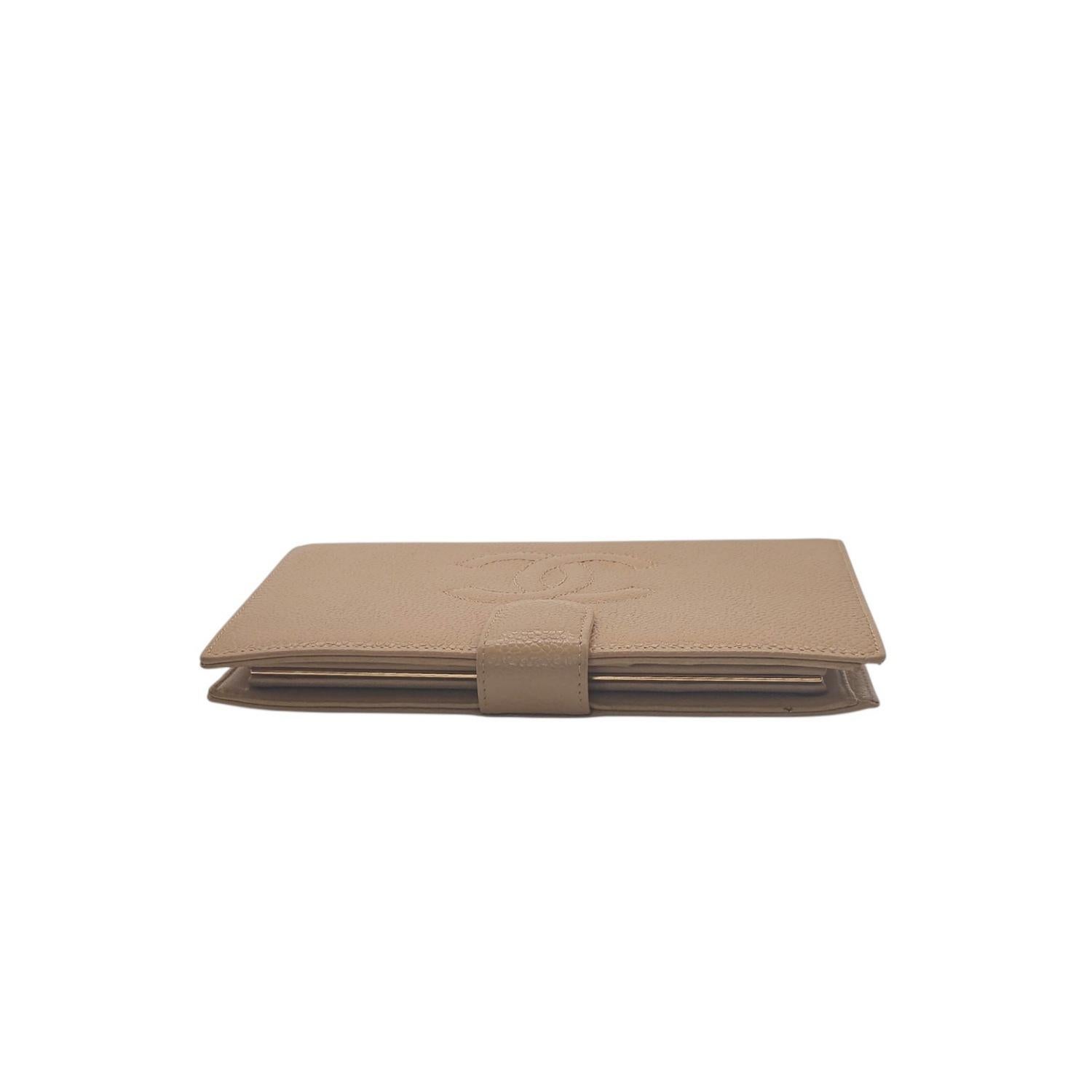 Chanel Vintage Zeitlos Französisch Geldbeutel Lange Brieftasche Beige im Angebot 2