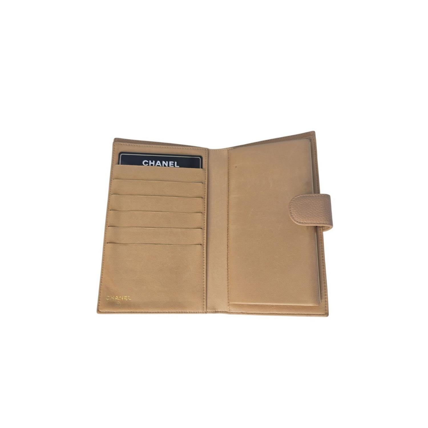 Chanel Vintage Zeitlos Französisch Geldbeutel Lange Brieftasche Beige im Angebot 3
