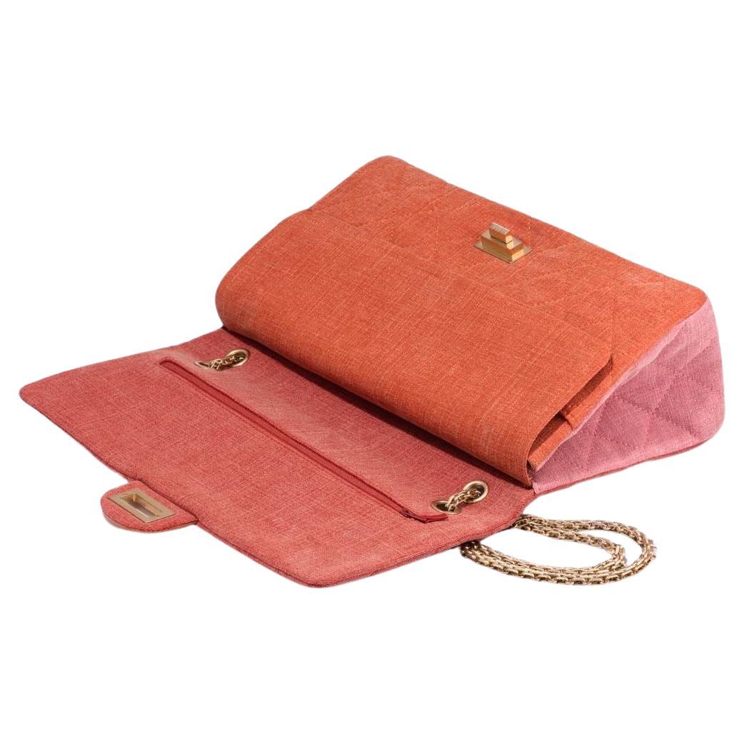 Chanel Vintage Timeless Orange Pink Quilted Denim Shoulder Bag In Good Condition For Sale In Miami, FL