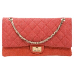 Chanel Vintage Timeless Orange Pink Quilted Denim Shoulder Bag