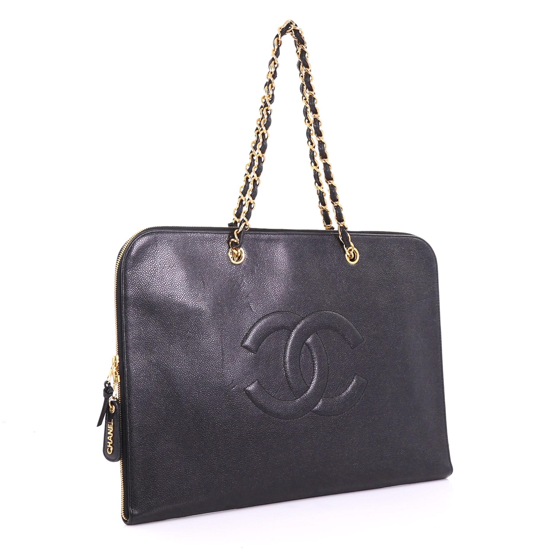 Black Chanel Vintage Timeless Portfolio Tote Caviar Large