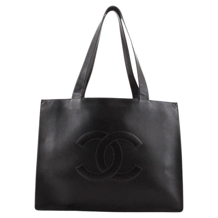 CHANEL Black Embossed Leather Tote Bag For Sale at 1stDibs