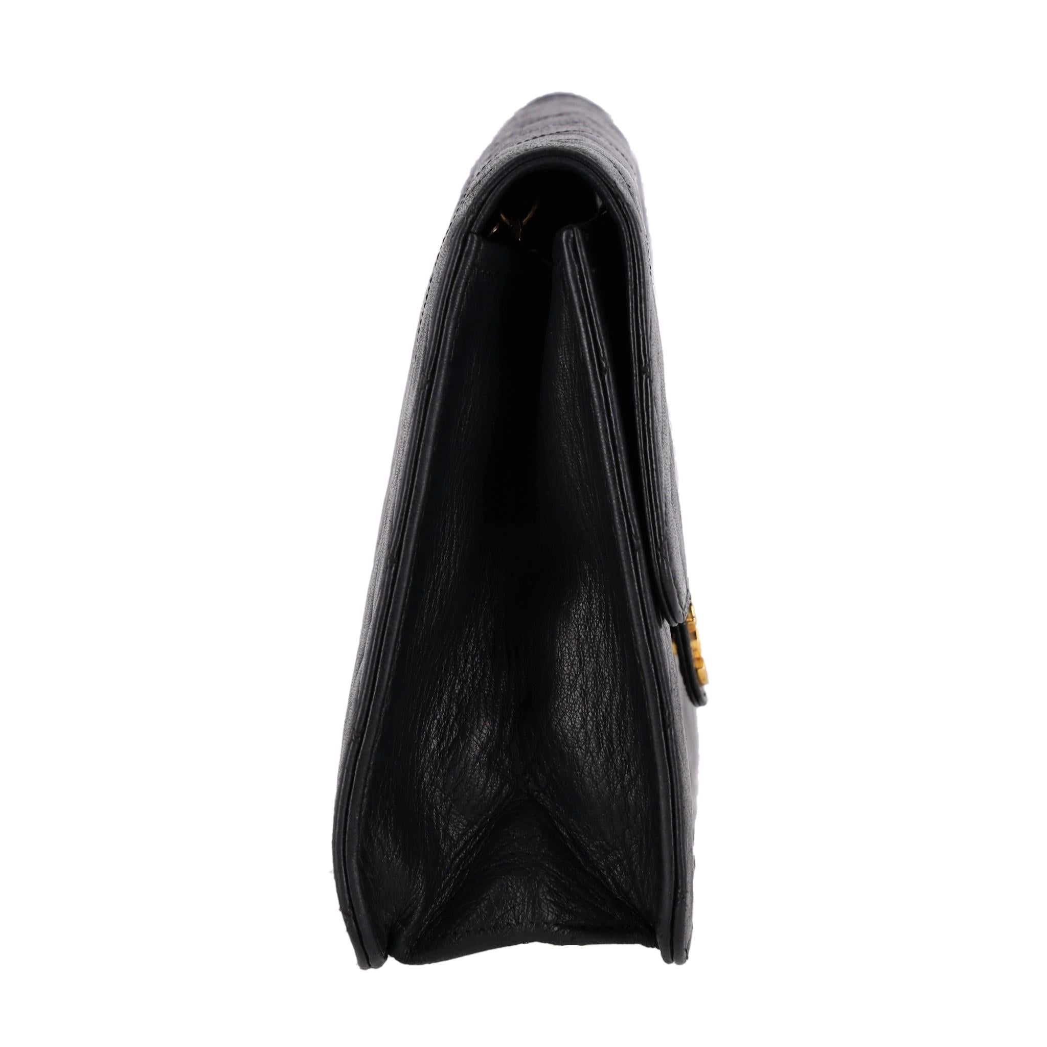 Black Chanel Vintage Timeless Single Flap Small Lambskin Leather Bag For Sale