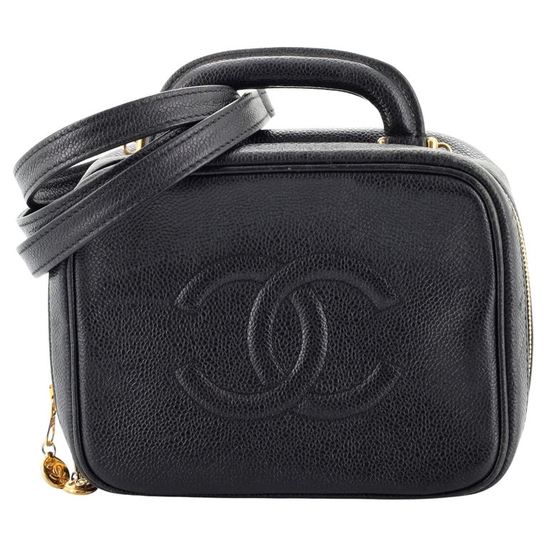 Chanel Vintage Timeless Zip Around Vanity Case Caviar Small Exterior Mate  For Sale at 1stDibs