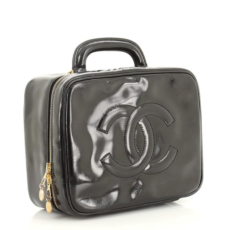 Chanel Vintage Zeitlos Reißverschluss Eitelkeitsgehäuse Patent Klein (Schwarz)