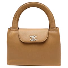 Chanel Vintage Top Handle Bag Beige Caviar Leather
