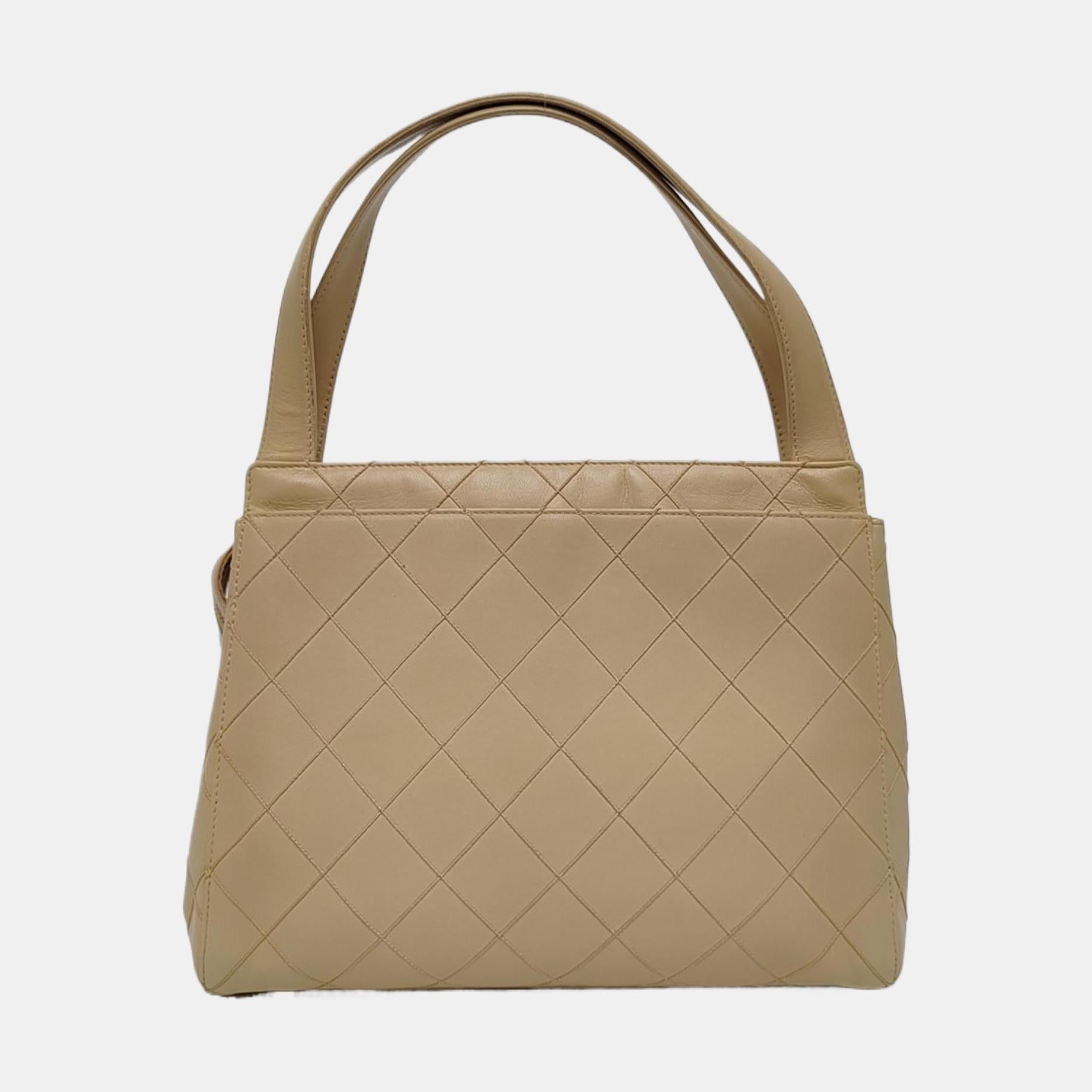 Chanel Vintage Top Handle Beige Lambskin Leather Handbag en vente 1