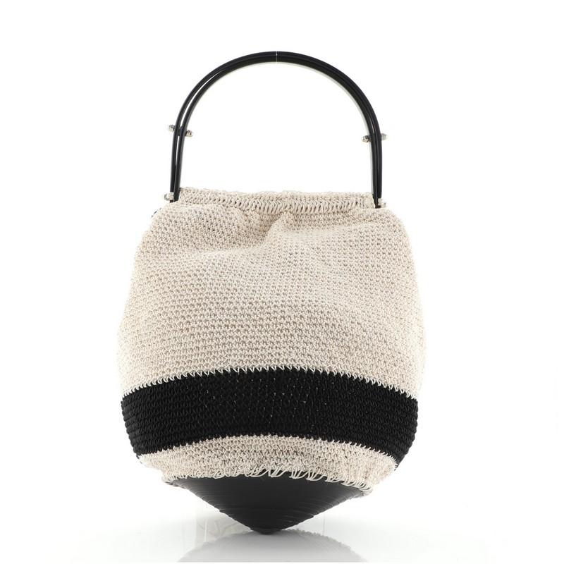 Beige Chanel Vintage Top Handle Bucket Bag Crochet