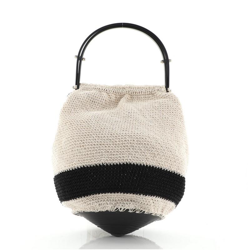 Chanel Vintage Top Handle Bucket Bag gehäkelt (Beige)
