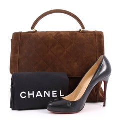 Chanel Vintage Top Handle Flap Bag Quilted Suede Medium