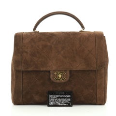 Chanel Vintage Top Handle Flap Bag Quilted Suede Medium