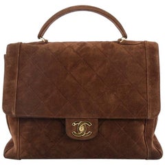 Chanel Vintage Top Handle Flap Bag Quilted Suede Medium