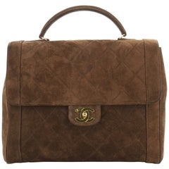 Chanel Vintage Top Handle Flap Bag Quilted Suede Medium