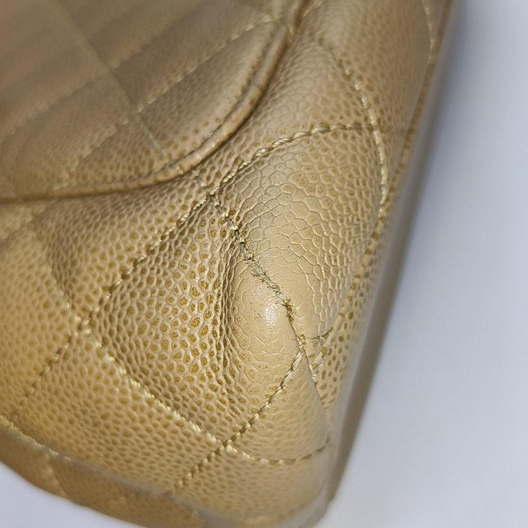 Chanel Vintage Top Handle Kelly Beige Flap Bag Caviar Leather 24k Gold Plated HW For Sale 5