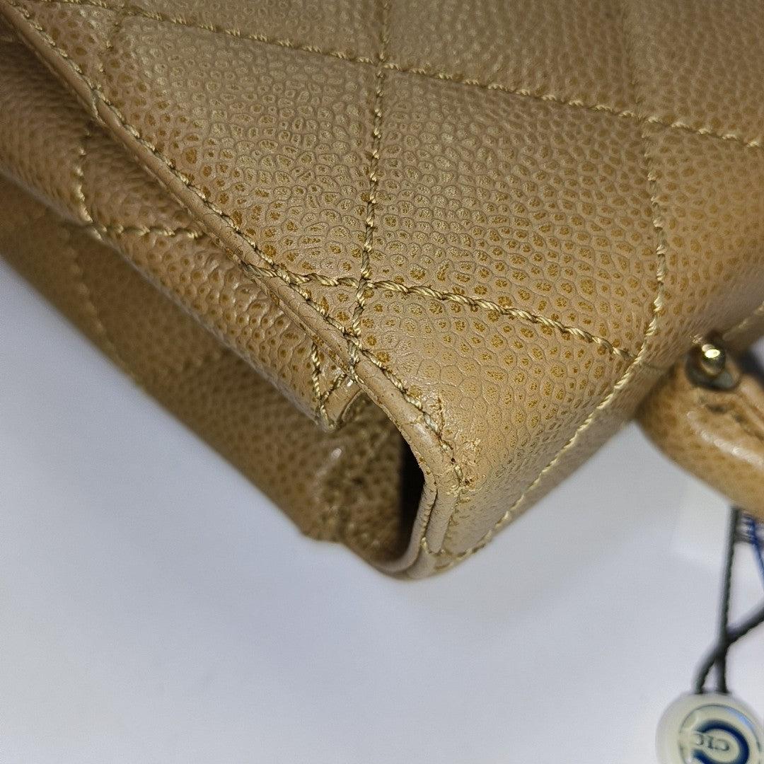 Chanel Vintage Top Handle Kelly Beige Flap Bag Caviar Leather 24k Gold Plated HW For Sale 2