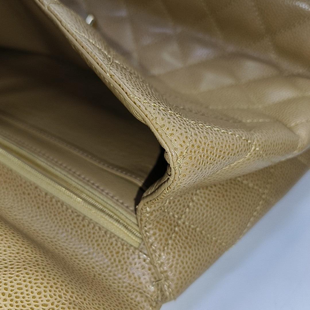 Chanel Vintage Top Handle Kelly Beige Flap Bag Caviar Leather 24k Gold Plated HW For Sale 4