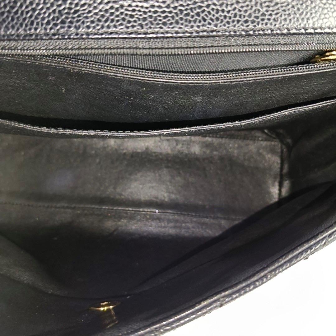 Chanel Vintage Top Handle Kelly Black Caviar Leather 24k Gold Plated Hardware For Sale 6